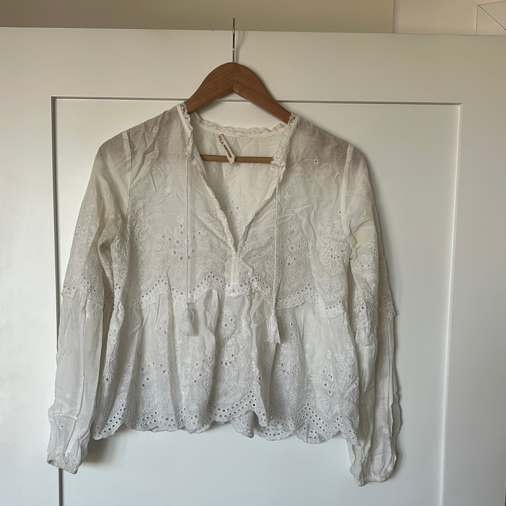 ULLA JOHNSON Cream Tie Front Blouse with Mandarin Collar